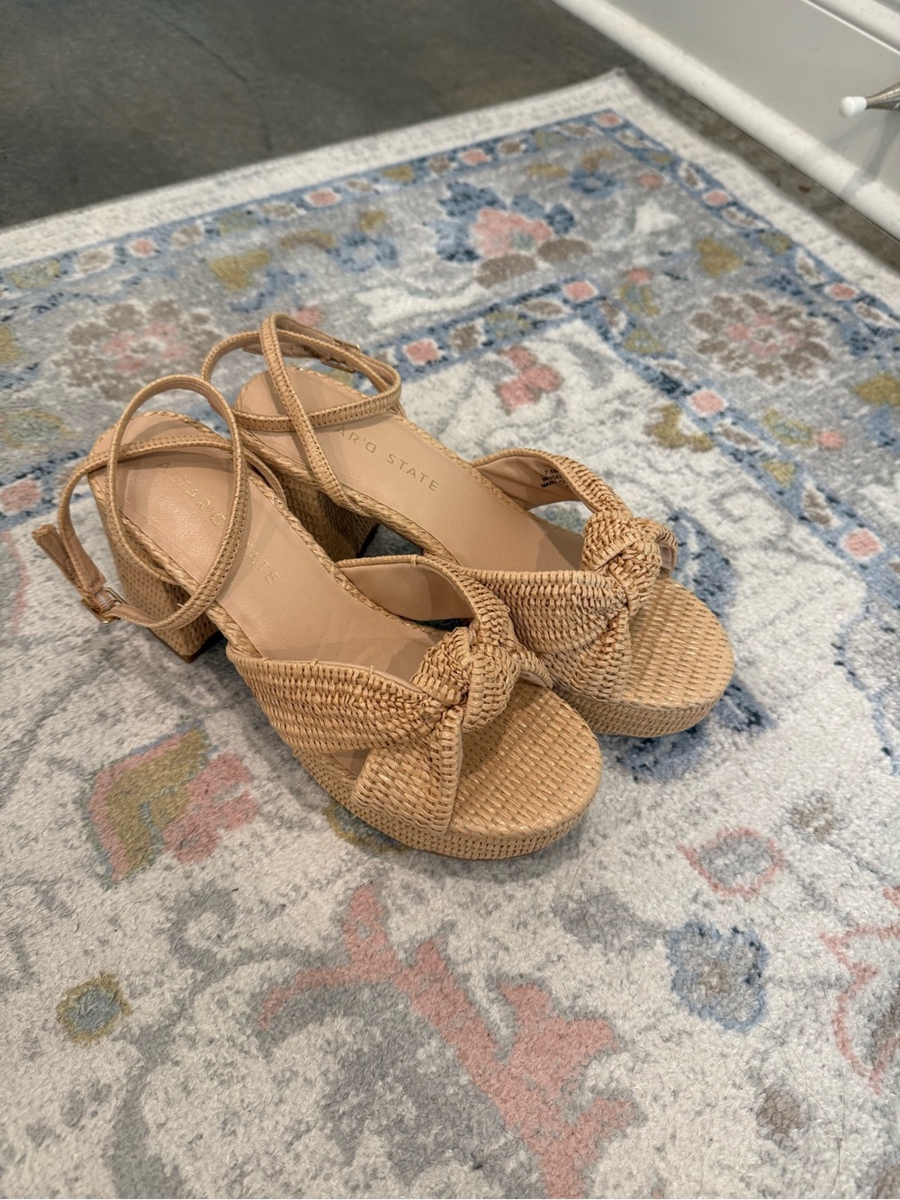Altar'd State Tan Woven Knot Wedge Sandals